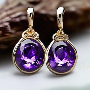 Boucles d'oreilles pendantes en argent sterling Hydro 925 avec améthyste et pierres précieuses multicolores plaquées or pour mariages ou cadeaux - Product Image 3