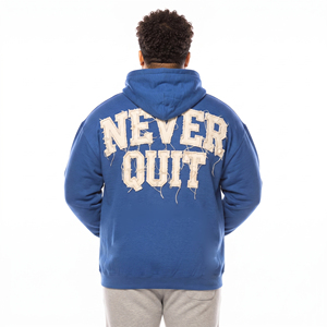 Herren Oversize-Hoodie in Blau mit 'Never Quit' Puff-Print, Baumwolle French Terry, Lässiger Pullover mit Frontlogo-Design, Herbstmode - Product Image 6