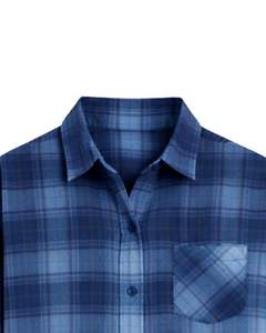 Chemise en flanelle à carreaux bleu dégradé personnalisée pour femme, manches longues, boutonnée, décontractée, en mélange de coton, pour l'automne et l'hiver - Product Image 5