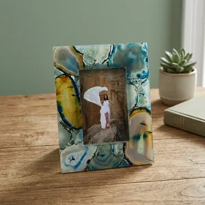 Handmade Resin Photo <b>Frame</b> Rectangular Tabletop Decor Agate Pattern Vertical Orientation Inlay Printing Modern Home Display - Product Image 4