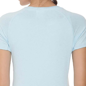 Camiseta de Manga Corta con Cuello Redondo Azul Claro para Mujer, Logotipo, Corte Regular, Informal, 100% Algodón Orgánico, Transpirable, Ecológica, Verano - Product Image 6