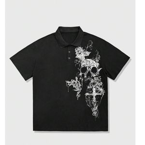 Custom Gothic <b>Skull</b> Print Oversized Polo Shirt Men Short Sleeve Casual Streetwear Summer Unisex OEM Wholesale <b>Top</b> - Product Image 1