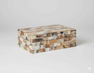 Boîte à bijoux rectangulaire artisanale en os avec couvercle, design moderne bleu et blanc tressé, écologique, conteneur de rangement à 1 couche - Product Image 3