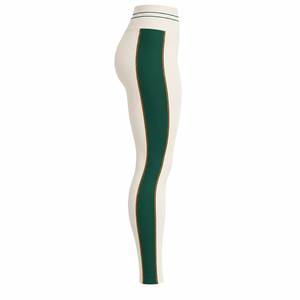 Women's High Waisted Colorblock <b>Leggings</b> With Green <b>Stripe</b> Sporty Full Length Stretch Knitted Workout Pants - Product Image 4
