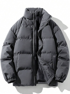 Couple Winter Thick Cotton Stand Collar Loose Casual Quilted Eco-Friendly Zipper Front Printing <b>Men's</b> Canvas Puffer <b>Jacket</b> - Product Image 5