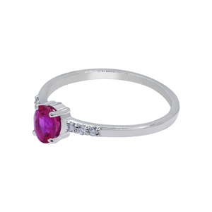 Anillo Solitario de Plata de Ley 925 con Rubí Ovalado Natural y Diamantes, Joyería Fina, Memoria Jewels, Venta al Por Mayor - Product Image 3