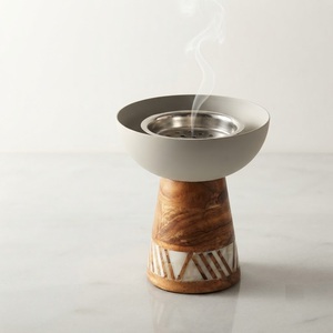 Handcrafted Wooden <b>Bakhoor</b> Burner With Mother Of Pearl Inlay Contemporary Nordic Style <b>Oud</b> Incense Censer For Ramadan Eid Decor - Product Image 2