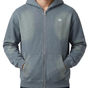 Sudadera con capucha para hombre con cremallera, de algodón y forro polar, estilo oversize, efecto vintage, ropa urbana, proveedor de prendas de vestir para producción a granel - Product Image 2