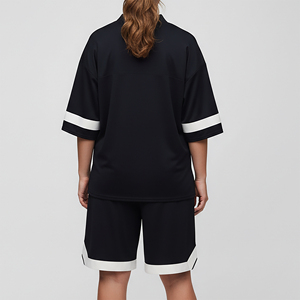 Wholesale Plus Size Two Piece Short 100% Cotton Jersey Solid Color Vintage Embroidered Streetwear Summer Casual Wear Premium - Product Image 2