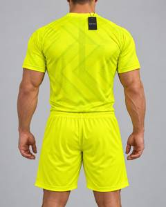 Maillot de football CLAW INTL pour homme, jaune fluo, manches courtes, col rond, en polyester anti-humidité, coupe athlétique - Product Image 6