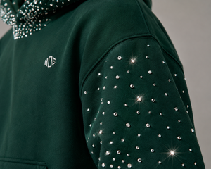 Chándal de algodón polar brillante de gran tamaño para hombre, estilo urbano, con pedrería, sudaderas con capucha personalizadas, ajuste holgado, venta al por mayor. - Product Image 2