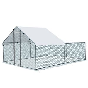Grande Pollaio in Metallo Resistente con Tetto a Falda e Copertura Impermeabile Anti-UV per Uso Esterno in Fattoria - Product Image 2