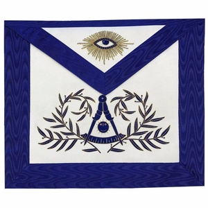 Tablier de maître de la franc-maçonnerie en velours bleu avec broderie dorée faite à la main, en cuir blanc avec cordons - Product Image 1