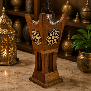 Brûleur d'encens en bois de style vintage, en laiton doré, encensoir arabe Bakhoor, porte-oud fait main, accessoire de décoration pour la maison, Ramadan, Eid - Product Image 6