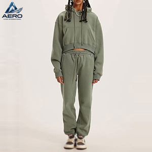 Women Pullover Tracksuit Set Casual Wear Outfits, Plain Long Sleeve <b>Top</b> Product Ladies <b>Crop</b> Hoodie And Jogger Sets - Product Image 1