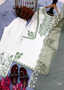 InCotton.M Colección de Trajes de Diseño para Mujer, Conjunto de Top y Pantalón Palazzo con Bordado de Hilo de Cristal Romano, Dupatta de Organza de Nailon para Fiesta - Product Image 3