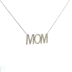 18K Solid White Gold Diamond MOM Necklace-VVS2 Clarity IGI Certified Natural Diamond Link Chain - Product Image 4