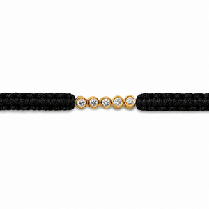 Bracelet en macramé noir en or 14 carats plaqué rhodium, diamants CVD cultivés en laboratoire classiques F VVS VS, design à cinq pierres, cordon tressé réglable - Product Image 2