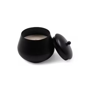 Pot à bougie en verre cylindrique rond avec couvercle doré sculpté et décorations métalliques en forme d'agrumes pour l'éclairage de salon - Product Image 3
