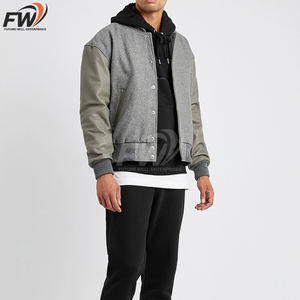 Nueva Chaqueta Varsity de Manga Corta en Color Sólido para Hombre, Invierno, Cuello Alto, Tela de Lana, Personalizable - Product Image 6