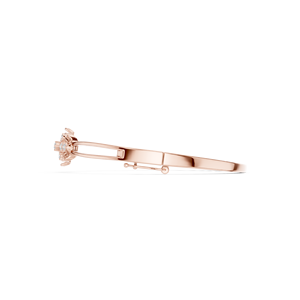 Bracelet jonc en alliage doré rose avec fermoir à clip diamanté, motif floral ajouré, idéal pour un cadeau d'anniversaire de mariage - Product Image 5