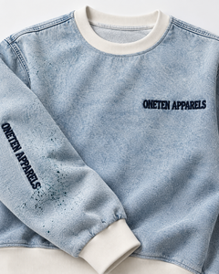 เสื้อสเวตเชิ้ตคอวีทรงโอเวอร์ไซส์สำหรับผู้ชาย ONETEN APPARELS สีฟ้าอ่อน ผ้าถัก สวมใส่สบาย เหมาะสำหรับฤดูหนาว น้ำหนัก 370 กรัม พิมพ์ลายด้านหน้าด้วยเทคนิคซิลค์สกรีน - Product Image 6