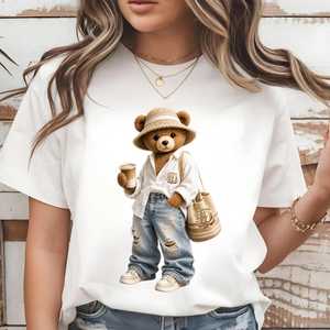T-shirt décontracté pour femme, col rond, manches courtes, coupe ample, toutes saisons, tissu polaire polyester/coton, séchage rapide, 220g - Product Image 6