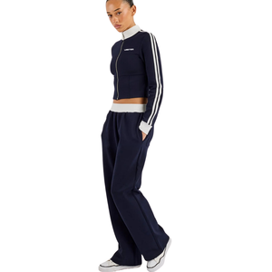 <b>Womens</b> Cropped Full <b>Zip</b> High Collar Tracksuit Set Contrast Trim Sleeve <b>Top</b> Wide Leg Trousers Elastic Waist 2 Piece Casual Outfit - Product Image 5