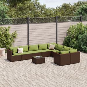 Ensemble de canapés de patio en rotin brun avec structure en acier thermolaqué et verre trempé, mobilier d'extérieur pour 7 personnes - Product Image 1