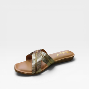 Womens Metallic Gold Cross <b>Strap</b> Flat Sandals Stylish Slip On Open Toe Casual Comfort Fashion Footwear for Daily Wear - Product Image 3