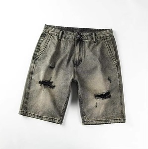 Shorts en jean pour hommes, poches premium, couleur unie, écologiques, respirants, séchage rapide, 100% coton, style hip-hop, été, broderie, décontractés, mi-longs - Product Image 1
