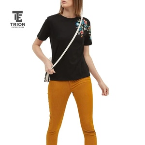 Fashion Women Embroidery T-<b>Shirts</b> Custom Floral Embroidered Cotton Tops Casual Short Sleeve Tees Soft Comfortable <b>Shirts</b> - Product Image 2