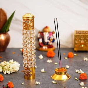 Brûleur d'encens en laiton doré avec perles de cristal et motif filigrané pour l'aromathérapie religieuse - Product Image 1