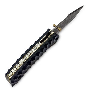 Couteau pliant tactique en acier Damas avec manche en Micarta et étui, personnalisable OEM/ODM - Couteau de chasse Tanto EDC de poche - Product Image 5