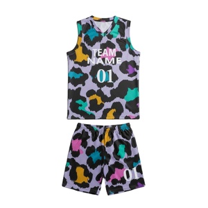 Maillot de basket-ball à sublimation imprimé léopard lavande, uniformes de basket-ball personnalisés sublimés, vêtements de sport pour équipes - Product Image 1