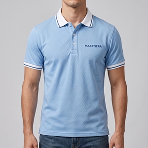 MAATTIERA Mens Light <b>Blue</b> <b>Polo</b> <b>Shirt</b> Custom Embroidered Logo White Collar Short Sleeve Premium Casual Pique Uniform Wholesale - Product Image 3