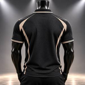 T-shirt Sportif Homme Noir à Manches Courtes en Coton Tricoté Coupe Droite avec Blocs de Couleurs Unies 100% Coton 200g Logo Personnalisé Contraste Beige - Product Image 2