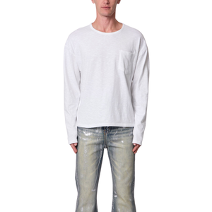 T-shirt à manches longues col rond pour homme avec poche poitrine, coupe ample, uni, décontracté, streetwear, vente en gros, personnalisable, OEM, en jersey de coton - Product Image 1