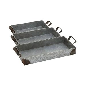 Rectangular Metal Decorative Tray <b>Set</b> Of 3 Industrial Style With Handle Antique Weathering Finish - Product Image 5