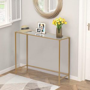 39.4\" Modern Console Sofa Table with Tempered Glass Top and Metal Frame for Entryway or Living Room Model 51028186 - Product Image 6