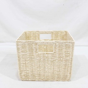 Sustainable <b>Square</b> Paper String Multifunctional Toy Storage <b>Basket</b> Hand-Woven Cube Organizer with Handles - Product Image 3