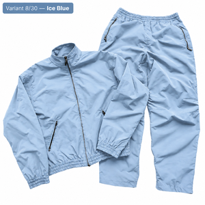 ชุดวอร์มสีดำแบบ unisex  ผ้าโพลีเอสเตอร์น้ำหนักเบา กันลม ใส่สบาย มีซิปและกระเป๋าข้าง เหมาะสำหรับฤดูร้อน สีพื้น - Product Image 1