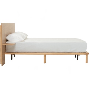 Japanese Style Queen <b>Bed</b> Frame with Integrated Wood <b>Side</b> Shelves and Extended Backboard Minimalist Scandi Oak Finish BedsteadJap - Product Image 2