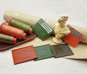 [Wholesale] Top Quality Handmade Castello Cowhide Leather Men Card Holder Orange Green Olive Clearance - Product Image 1