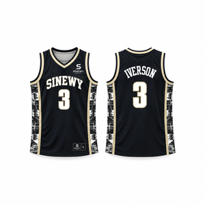 Maillot de basket-ball pour homme SINEWY, numéro 3 Iverson, sublimé, col en V, sans manches, respirant, évacuant l'humidité, personnalisé en polyester - Product Image 1