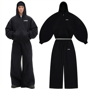 Ensemble de survêtement ample et épais pour homme avec fermeture éclair, 500 GSM, coupe décontractée, pantalon à capuche et cordon de serrage, style streetwear - Product Image 1