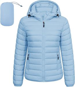 Light Pink Hooded <b>Puffer</b> <b>Jacket</b> Women's Casual Windproof Zipper Front Autumn <b>Thin</b> Polyester Wadding Regular Fit Solid Color - Product Image 3