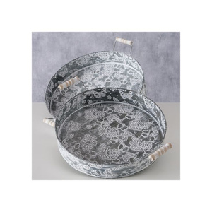 Bandeja galvanizada de metal de lujo con asas de lujo Decoración de mesa de fiesta interior y exterior Bandeja galvanizada para frutas y dulces - Product Image 3