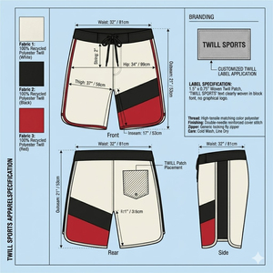 Shorts de bain décontractés pour hommes en polyester/coton, personnalisables OEM, taille mi-haute avec cordon de serrage, style urbain, écologiques et respirants - Product Image 3