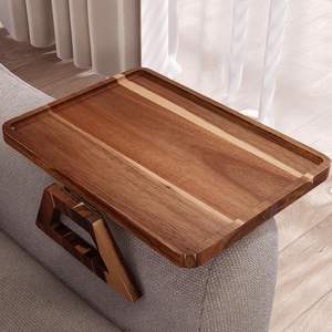 Acacia Wood Couch Arm Tray,<b>Folding</b> Sofa Armrest Tray,Couch Arm <b>Table</b> Clip-On Couch Desk for Drinks, Snacks,Phone,Remote Control - Product Image 4